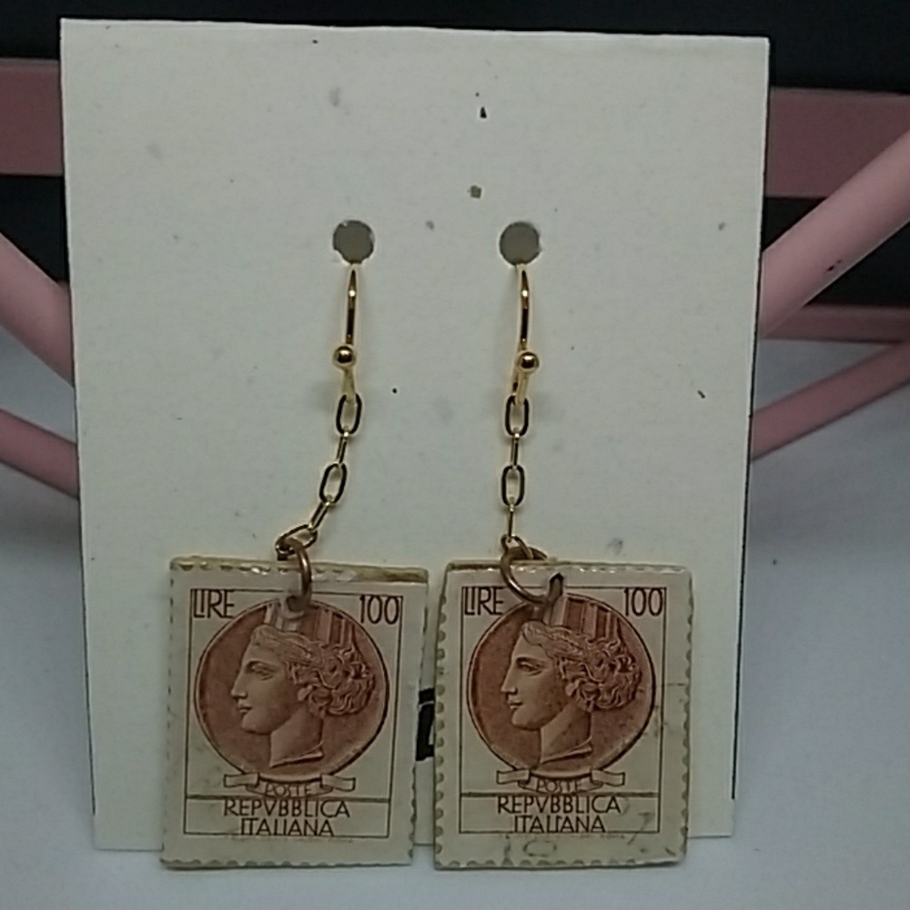 Lira postage stamp earrings